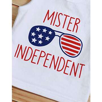 Ruptop Baby 4th of July Outfit Boy Summer Outfits Memorial Day Shirt Sleeveless T-Shirt Top with American Flag Short Pants Independence Day Set (6-12M/80)