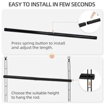 STORAGE MANIAC Hanging Closet Rod, Adjustable Width and Height Closet Hanging Organizer, Space-Saving Clothes Hanging Bar, Closet Extender Hanging Rod Double Closet Hanging Rod, 2 Pack Black