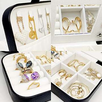 Zoe sunny small jewelry box - mini jewelry box - Women travel jewelry case, Portable small jewelry organizer for Rings Earrings Necklace, Gifts for Girls Women (Black)