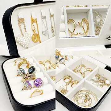 Zoe sunny small jewelry box - mini jewelry box - Women travel jewelry case, Portable small jewelry organizer for Rings Earrings Necklace, Gifts for Girls Women (Black)