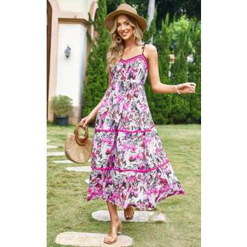 Women’s Summer Boho Floral Print Midi Dress with Pockets