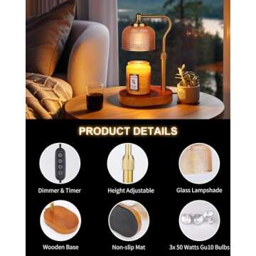 Kadrama Candle Warmer Lamp Electric Candle Warmer with Timer Dimmable Candle Lamp Warmer with 3 Bulb...