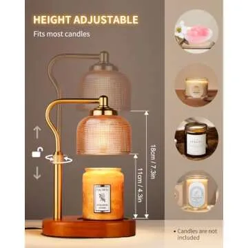 Kadrama Candle Warmer Lamp Electric Candle Warmer with Timer Dimmable Candle Lamp Warmer with 3 Bulbs Height Adjustable Wax Melt Warmer for Bedroom Home Decor, Amber Gold