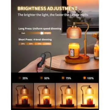 Kadrama Candle Warmer Lamp Electric Candle Warmer with Timer Dimmable Candle Lamp Warmer with 3 Bulbs Height Adjustable Wax Melt Warmer for Bedroom Home Decor, Amber Gold