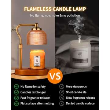 Kadrama Candle Warmer Lamp Electric Candle Warmer with Timer Dimmable Candle Lamp Warmer with 3 Bulbs Height Adjustable Wax Melt Warmer for Bedroom Home Decor, Amber Gold