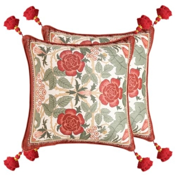 bilin gaier Throw Pillow Covers Pack of 2, Red Cozy Velvet with Leaves and Floral Pattern, 18"x18", ...