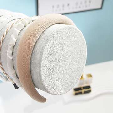 Justsoso Headband Holder Organizer, Soft Velvet Tower Hairband Stand Display, Vertical Hair Hoop Accessories Jewelry Storage for Women Girls (Gray Beige Velvet)