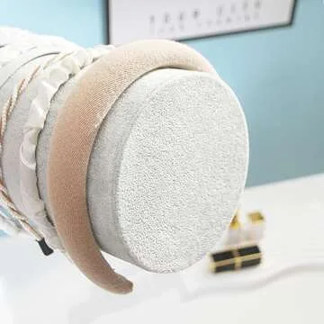 Justsoso Headband Holder Organizer, Soft Velvet Tower Hairband Stand Display, Vertical Hair Hoop Accessories Jewelry Storage for Women Girls (Gray Beige Velvet)