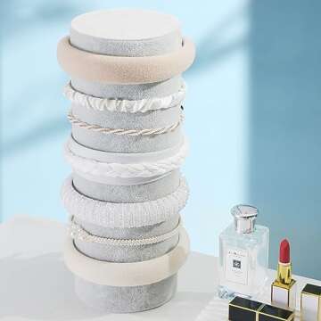 Justsoso Headband Holder Organizer, Soft Velvet Tower Hairband Stand Display, Vertical Hair Hoop Accessories Jewelry Storage for Women Girls (Gray Beige Velvet)
