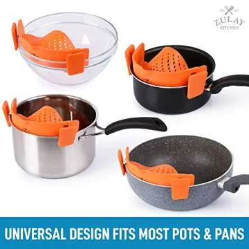 Zulay Silicone Pot Strainer - Adjustable Snap On Strainer For Most Pots & Pans - Food Grade, Heat Resistant Pot Strainer Clip On Silicone Colander For Draining Pasta, Fruits, & Vegetables (Orange)