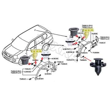 Rexka 46pcs Wheel Well Opening Moulding Clips Fender Flare Retainer Nuts Kit for Nissan Infiniti Armade Juke Murano Rogue QX56 QX80 01553-09321 76882-JG10A 76847-JG00A 76848-JG00A - Auto Clips Remover