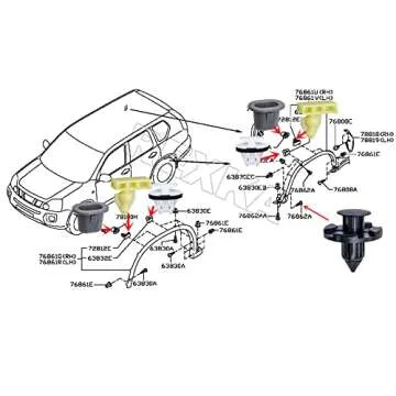 Rexka 46pcs Wheel Well Opening Moulding Clips Fender Flare Retainer Nuts Kit for Nissan Infiniti Armade Juke Murano Rogue QX56 QX80 01553-09321 76882-JG10A 76847-JG00A 76848-JG00A - Auto Clips Remover