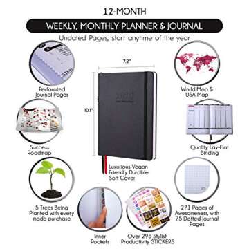 Life Planner - Undated Deluxe Weekly, Monthly Planner, a 12 Month Journey to Increase Productivity & Happiness, Life Organizer, Gratitude Journal, Law of Attraction Planner - Start Anytime