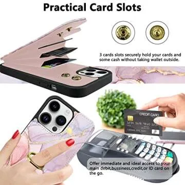 𝟐𝟎𝟐𝟐TopPerfekt Compatible with iPhone 14 Pro Wallet Case with Card Holder, 360°Rotation Finger Ring Holder Kickstand Protective RFID Blocking PU Leather Pattern Double Buttons Flip 6.1" Marble