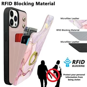𝟐𝟎𝟐𝟐TopPerfekt Compatible with iPhone 14 Pro Wallet Case with Card Holder, 360°Rotation Finger Ring Holder Kickstand Protective RFID Blocking PU Leather Pattern Double Buttons Flip 6.1" Marble