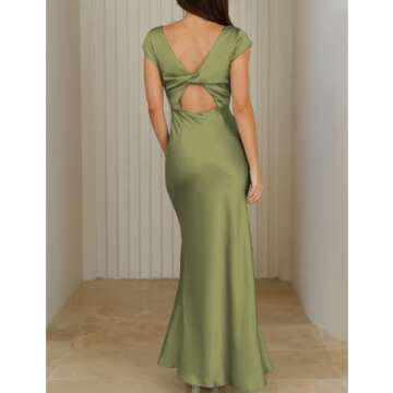Halfisland Womens Summer Satin V Neck Cap Sleeve Backless Maxi Dress Elegant Twist Cut Out Midi Dres...