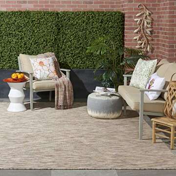 Nourison Positano Indoor-Outdoor Beige 5' x 7' Area Rug, Easy Cleaning, Non Shedding, Bed Room, Living Room, Dining Room, Backyard, Deck, Patio (5x7)