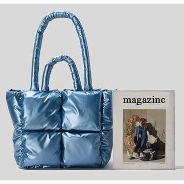 Puffer Shoulder Bag for Women Mini Down Satchel Hobo Bag Quilted Tote Bag Chic Purses 2024