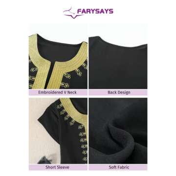 FARYSAYS Women's Ladies Tops Sexy V Neck Short Sleeve Boho Print Casual Blouses Shirts Black X-Large