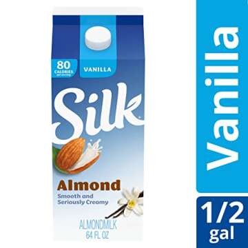 Silk Almond Milk, Vanilla, Dairy Free, Gluten Free, Seriously Creamy Vegan Milk with 50% More Calcium than Dairy Milk, 64 FL OZ Half Gallon