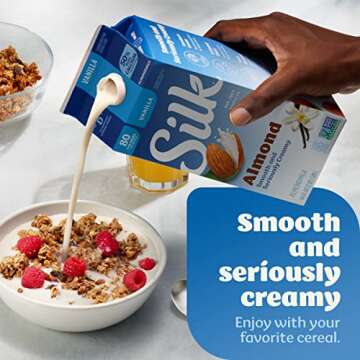 Silk Almond Milk, Vanilla, Dairy Free, Gluten Free, Seriously Creamy Vegan Milk with 50% More Calcium than Dairy Milk, 64 FL OZ Half Gallon