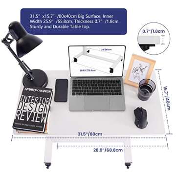 TOPSKY Electric Height Adjustable Overbed Bedside Table with Wheels for Home Office Use (White + White Frame)