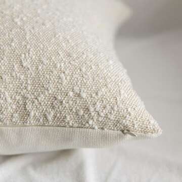 HOMFINER Set of 2 Boucle Throw Pillow Covers 18x18 inch Cream Beige Textured Modern Farmhouse Boho A...