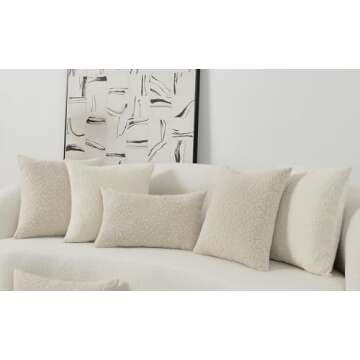 HOMFINER Set of 2 Boucle Throw Pillow Covers 18x18 inch Cream Beige Textured Modern Farmhouse Boho Accent Decorative Square Cushion Cases Neutral Home Decor for Couch Bed Living Room