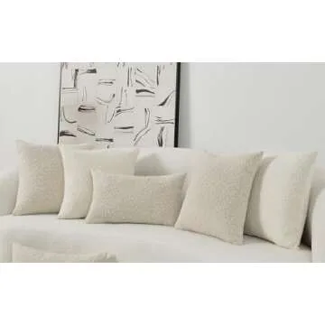 HOMFINER Set of 2 Boucle Throw Pillow Covers 18x18 inch Cream Beige Textured Modern Farmhouse Boho Accent Decorative Square Cushion Cases Neutral Home Decor for Couch Bed Living Room