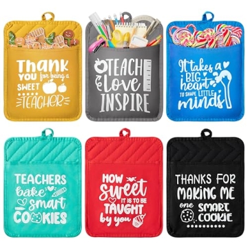 R HORSE 6Pcs Pot Holders with Pocket Funny Thank You Teacher Pot Holders Kitchen Hot Pads Machine Wa...