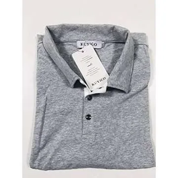 KUYIGO Mens Men's Perfect Slim Fit Shirts Short Sleeve Soft Fitted Polo Shirt Medium Light Grey