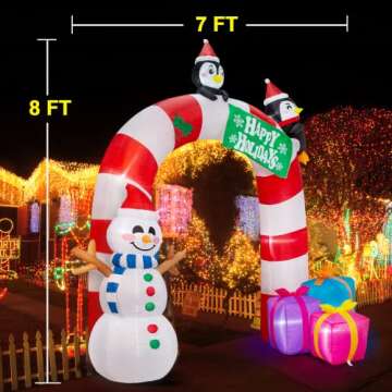 Christmas Inflatable Archway with Bright LED Lights, 8 FT Christmas Decorations Outdoor Yard, Fun Snowman Penguin Gift Box Christmas Blow Up Yard Decorations Large Patio Decorations Garden Props