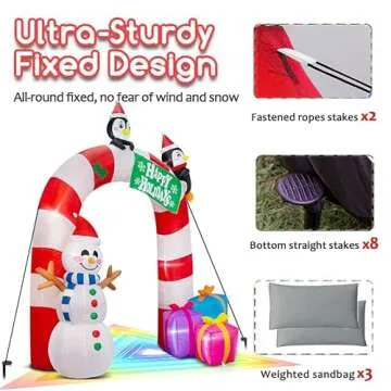 Christmas Inflatable Archway with Bright LED Lights, 8 FT Christmas Decorations Outdoor Yard, Fun Snowman Penguin Gift Box Christmas Blow Up Yard Decorations Large Patio Decorations Garden Props