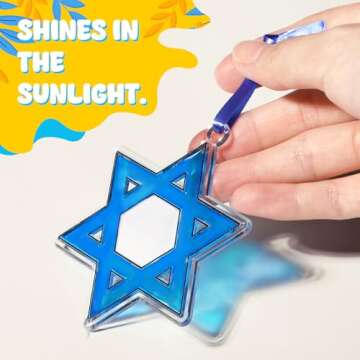 Vansolinne Hanukkah Suncatcher Craft Kit for Kids Chanukah Decorations Window Art Kit for Aged 6+ DI...