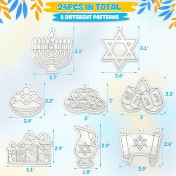 Vansolinne Hanukkah Suncatcher Craft Kit for Kids Chanukah Decorations Window Art Kit for Aged 6+ DIY Stained Glass Paints Suction Cups Included Menorah Dreidel Painting Crafts Gifts Home Decor 24PCS