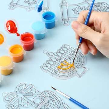 Vansolinne Hanukkah Suncatcher Craft Kit for Kids Chanukah Decorations Window Art Kit for Aged 6+ DIY Stained Glass Paints Suction Cups Included Menorah Dreidel Painting Crafts Gifts Home Decor 24PCS