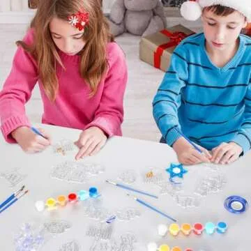 Vansolinne Hanukkah Suncatcher Craft Kit for Kids Chanukah Decorations Window Art Kit for Aged 6+ DIY Stained Glass Paints Suction Cups Included Menorah Dreidel Painting Crafts Gifts Home Decor 24PCS