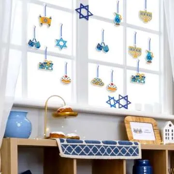 Vansolinne Hanukkah Suncatcher Craft Kit for Kids Chanukah Decorations Window Art Kit for Aged 6+ DIY Stained Glass Paints Suction Cups Included Menorah Dreidel Painting Crafts Gifts Home Decor 24PCS