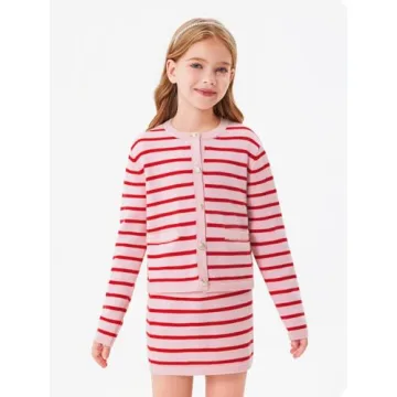 Charming Girls Fall 2 Piece Striped Cardigan and Skirt