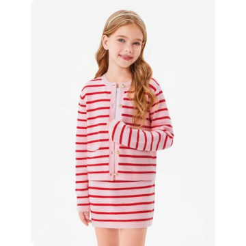 Charming Girls Fall 2 Piece Striped Cardigan and Skirt