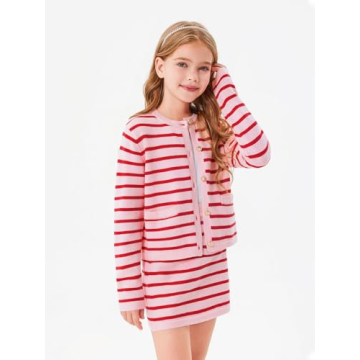 Charming Girls Fall 2 Piece Striped Cardigan and Skirt