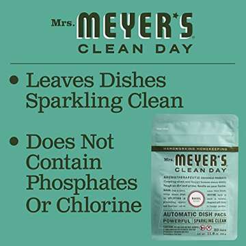 MRS. MEYER'S CLEAN DAY Automatic Dishwasher Pods, Basil, 20 Count