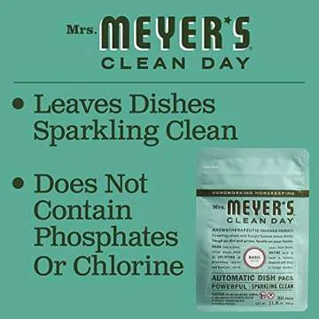 MRS. MEYER'S CLEAN DAY Automatic Dishwasher Pods, Basil, 20 Count