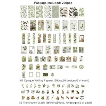 200PCS Vintage Scrapbooking Supplies Pack, Aesthetic Scrapbook Sticker Paper Art Journaling Kit for ...