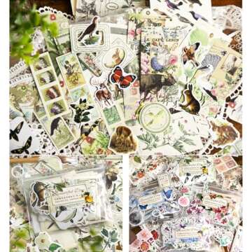 200PCS Vintage Scrapbooking Supplies Pack, Aesthetic Scrapbook Sticker Paper Art Journaling Kit for Bullet Junk Journals,Planner,Cottagecore Decor Gifts (Green Series)
