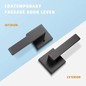 KNOBWELL 6 Pack Black Interior Door Handles for Left or Right Handing Passage Function Heavy Duty Ma...