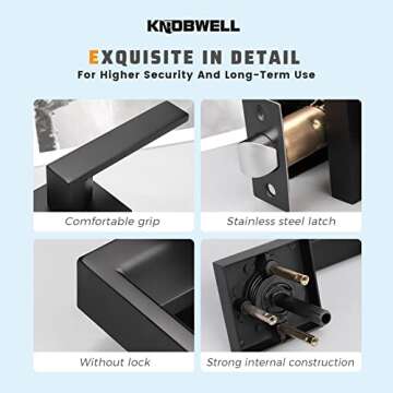 KNOBWELL 6 Pack Black Interior Door Handles for Left or Right Handing Passage Function Heavy Duty Matte Black Closet Door Handle Set, 2.07 lb One Lever