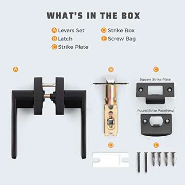 KNOBWELL 6 Pack Black Interior Door Handles for Left or Right Handing Passage Function Heavy Duty Matte Black Closet Door Handle Set, 2.07 lb One Lever