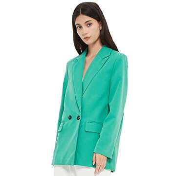 RZIV Women's Casual Long Sleeve Lapel Oversized Button Work Office Blazer Suit Jacket (Medium, Green, m)