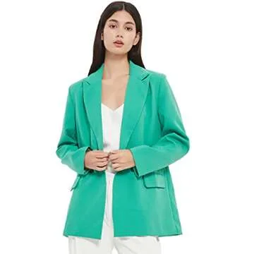 RZIV Women's Casual Long Sleeve Lapel Oversized Button Work Office Blazer Suit Jacket (Medium, Green, m)